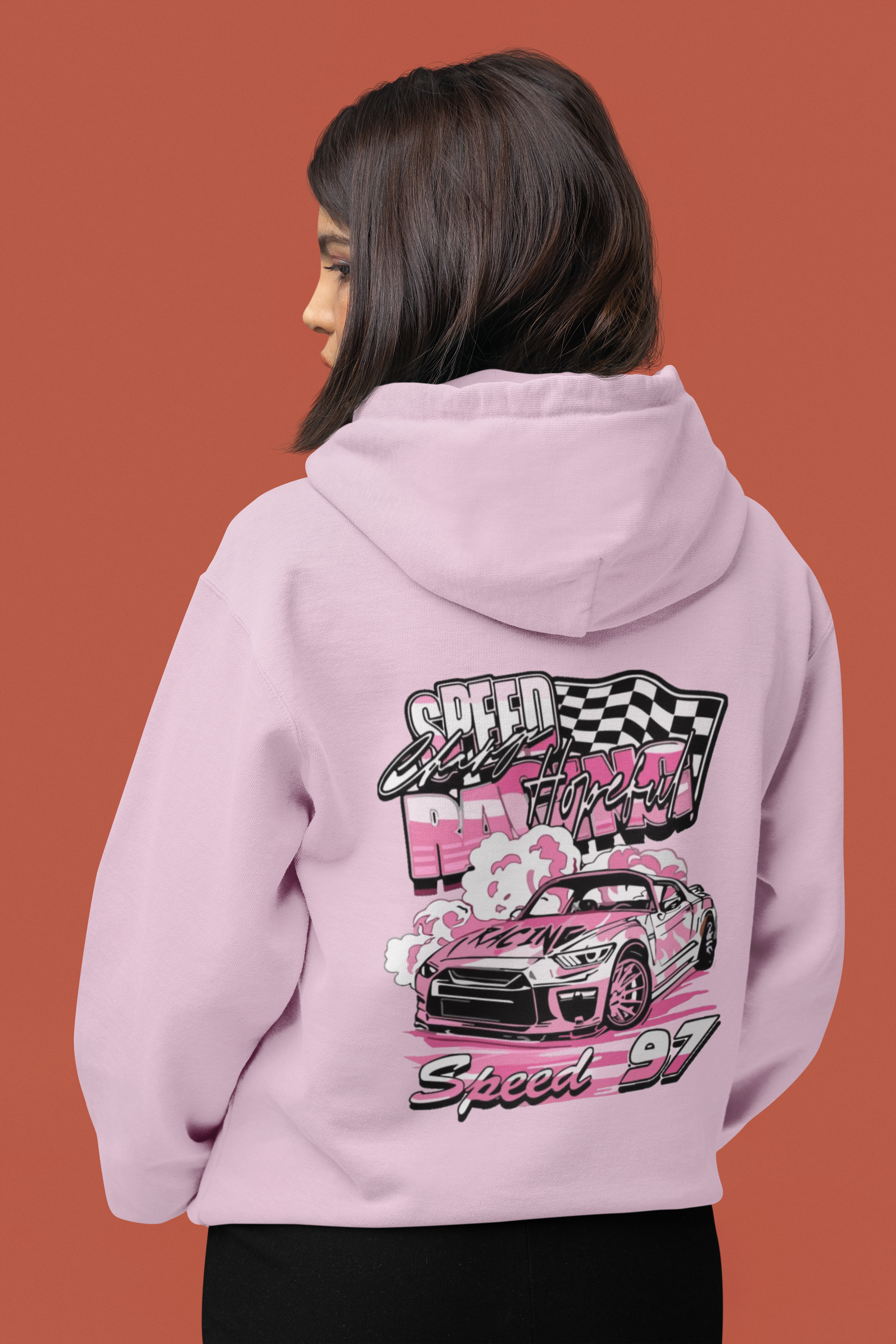 Pink Drift Car Women's Hoodie