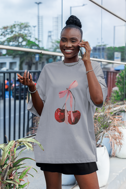 Cherry with Pink Bow Baggy Tee
