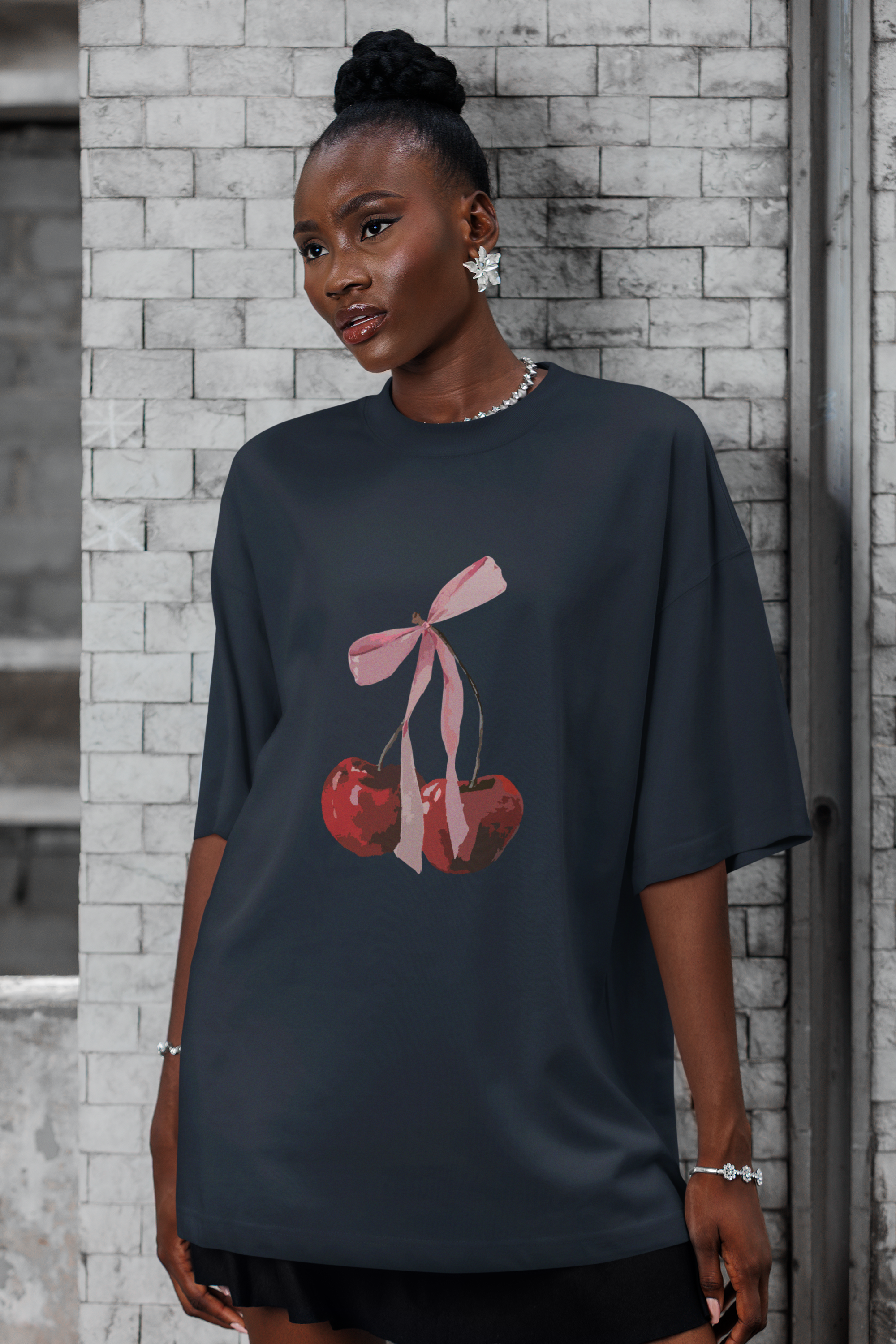 Cherry with Pink Bow Baggy Tee