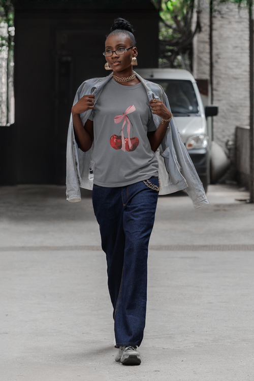 Cherry charm with pink ribbon Tee